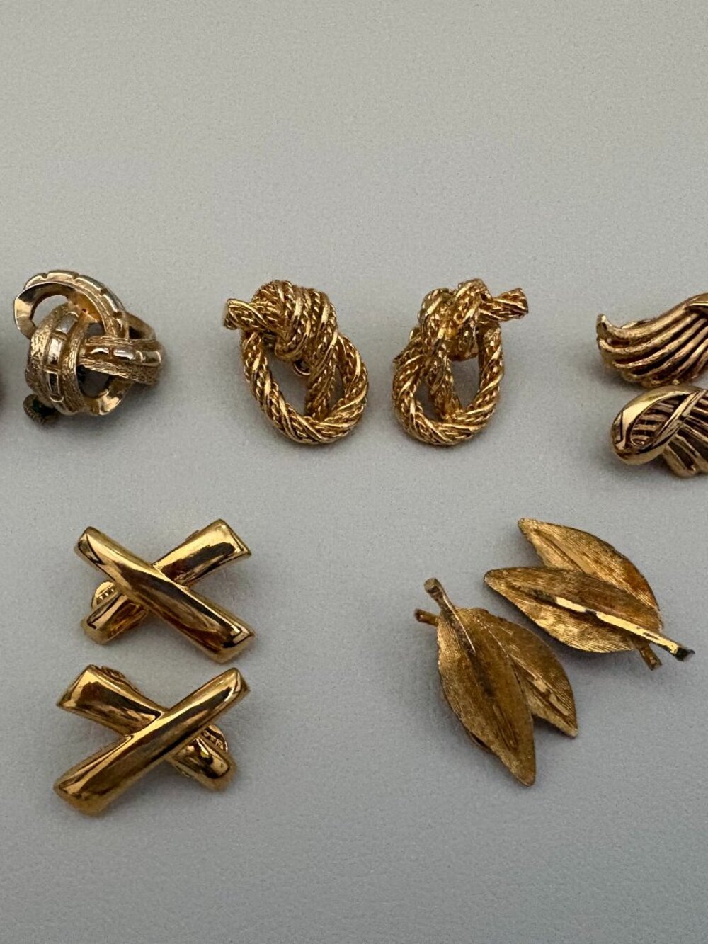 Vintage Gold Tone Clip Back Style Earrings Coro Crown Trifari Monet BSK 5 Pairs